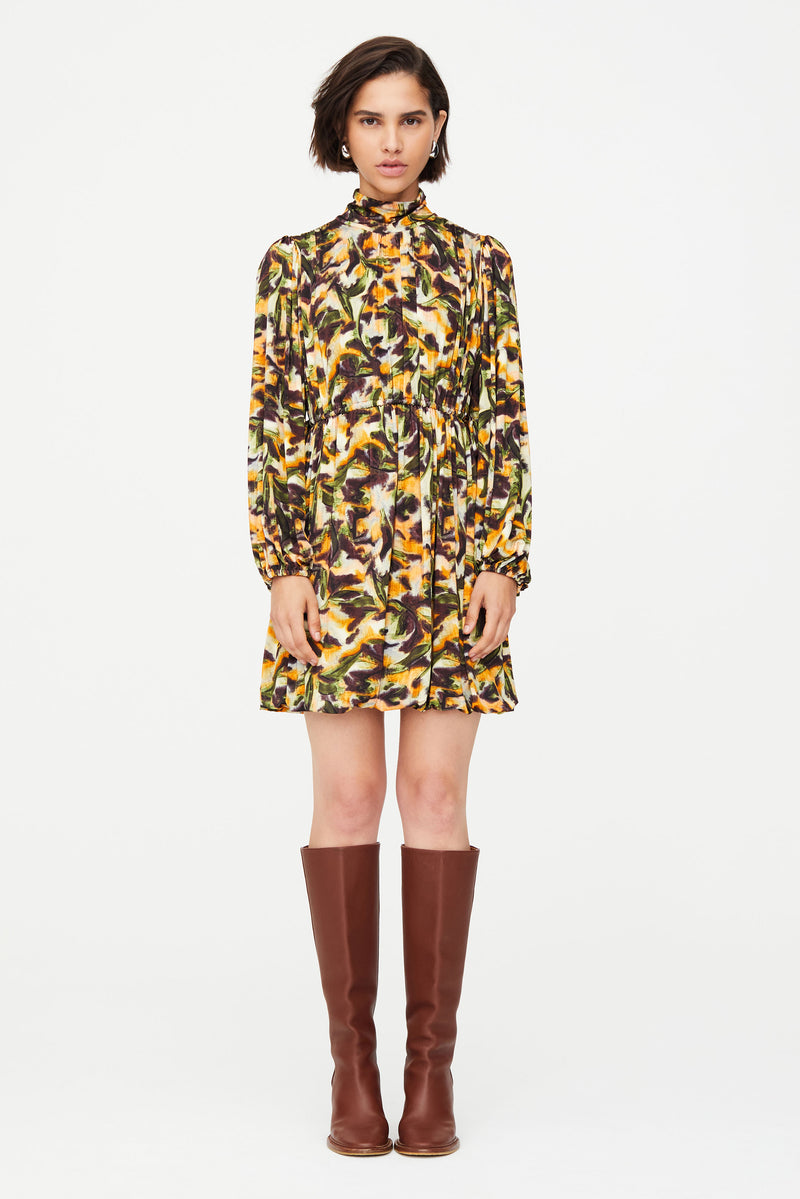 Turtleneck full long sleeve patterned above the knee dress 
