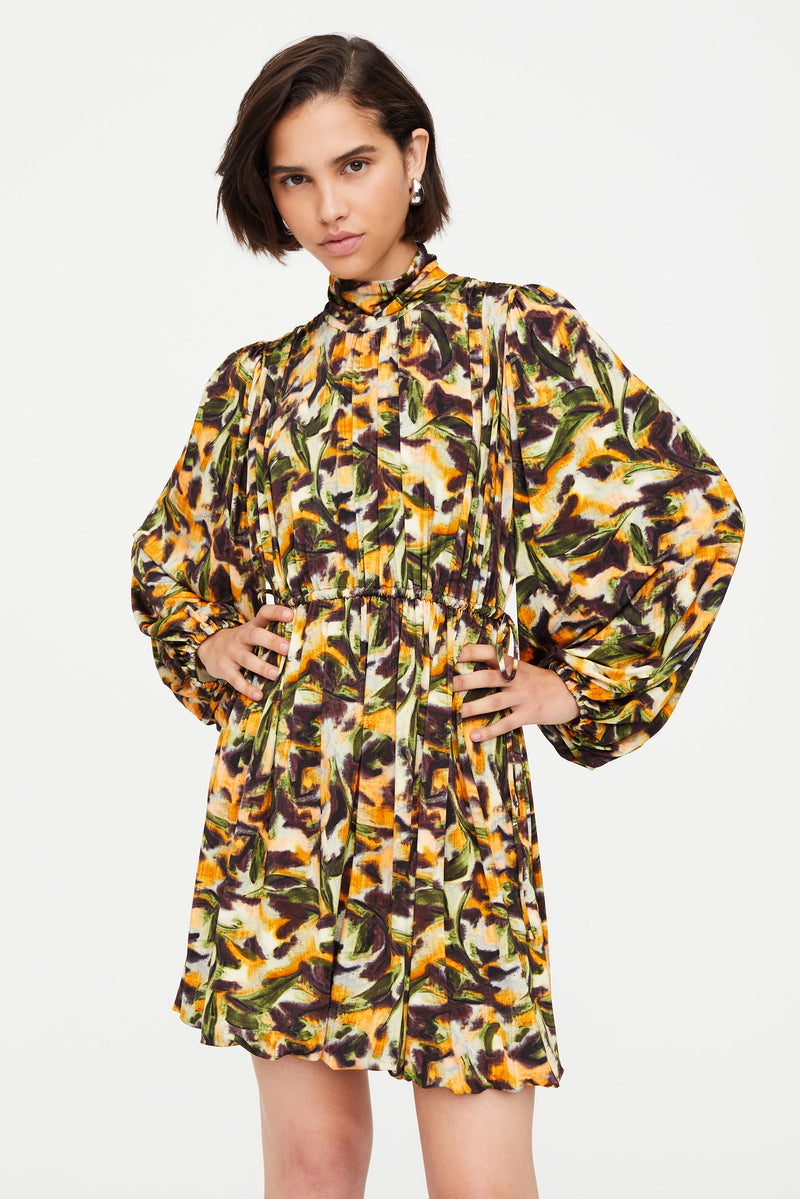 Patterned long sleeve short dress 