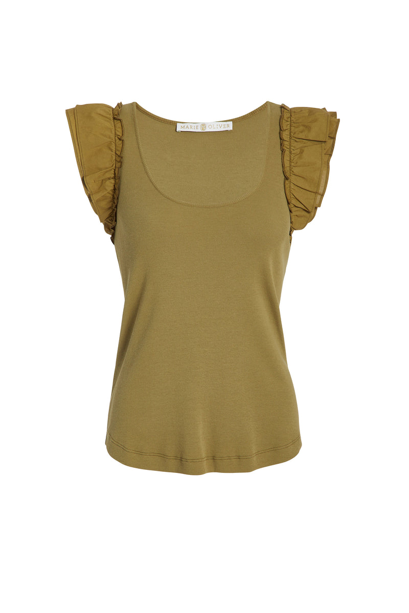 Simple green scoop neck top with ruffled sleeves
