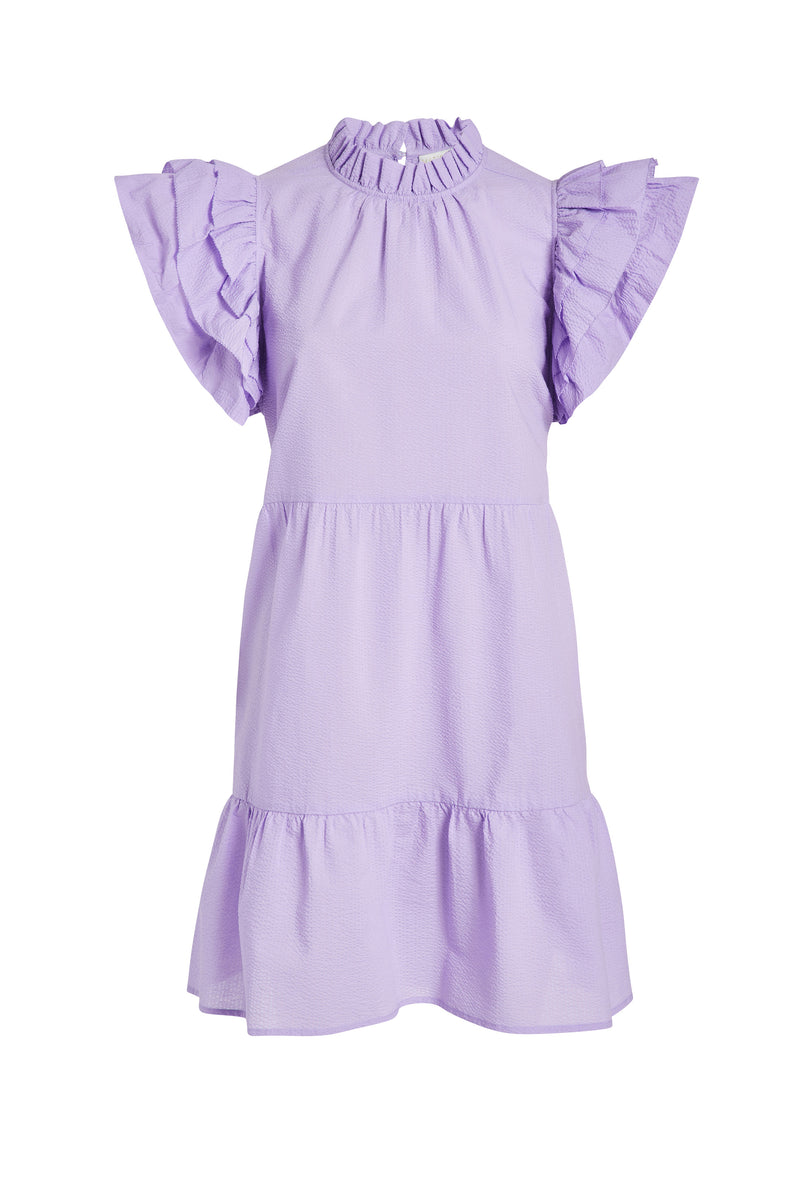 Short dress with large tiered flutter sleeves