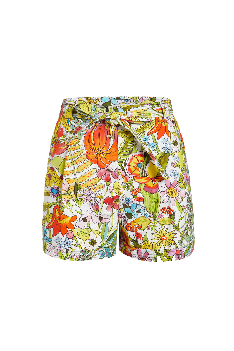 Shorts that are fitted and hit mid thigh with functional pockets and tie sash at waist