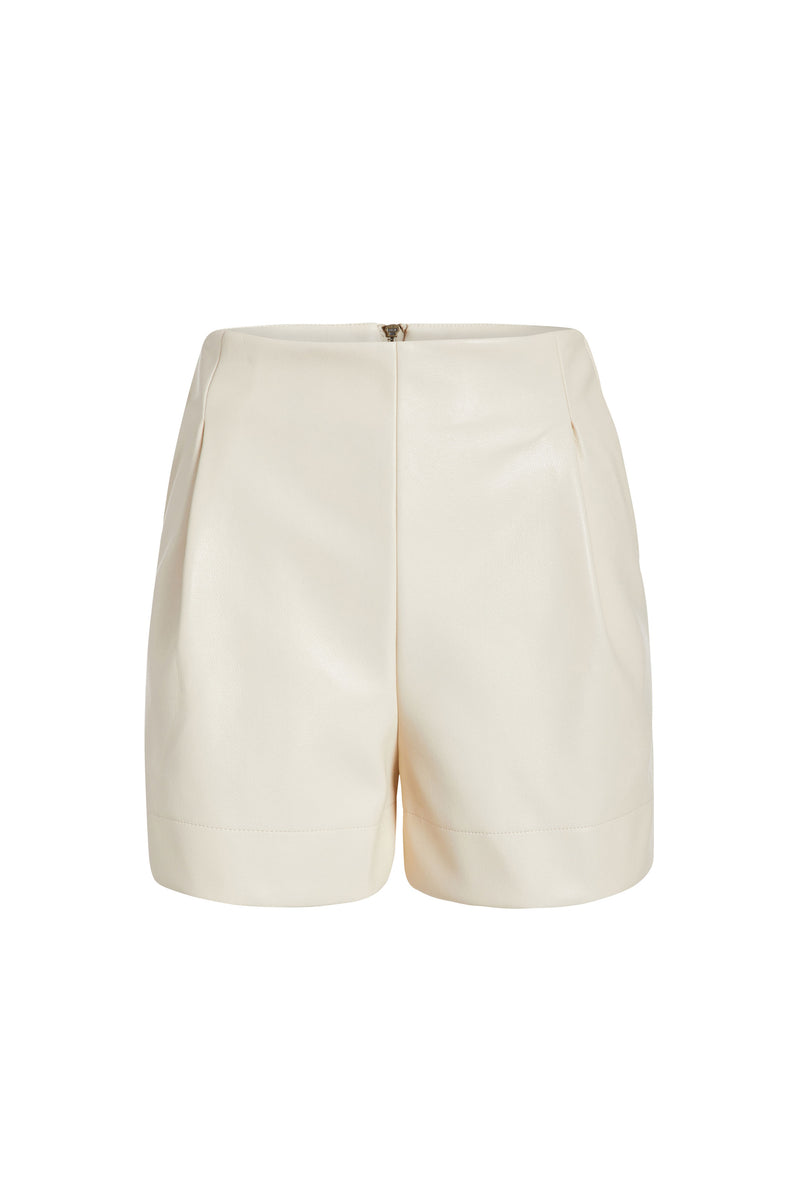 High waisted shorts with a 3.5" inseam in a tan solid color