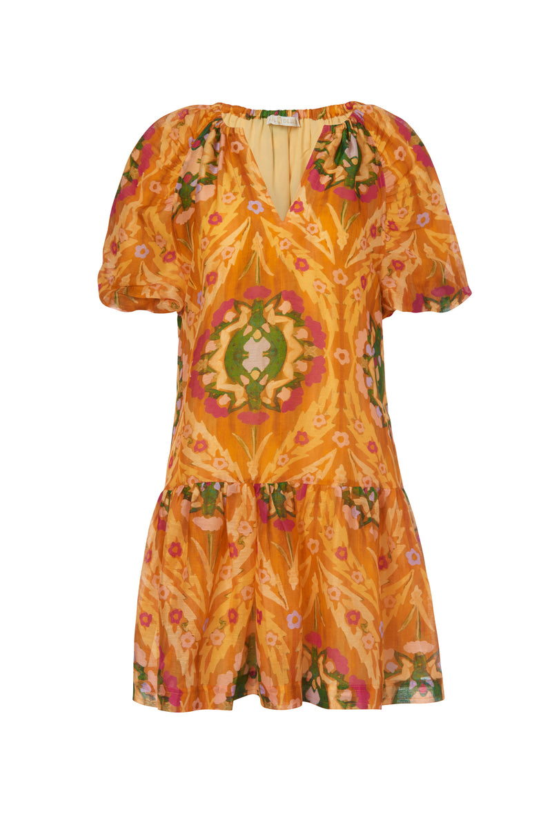 Mini dress with adjustable v-neckline with hook and eye closure with slip on silhouette