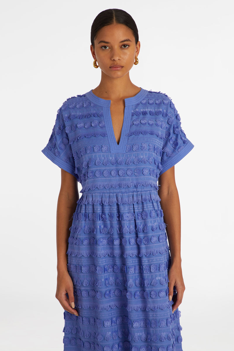 Maxi dress that is cinched at the waist with short sleeves 