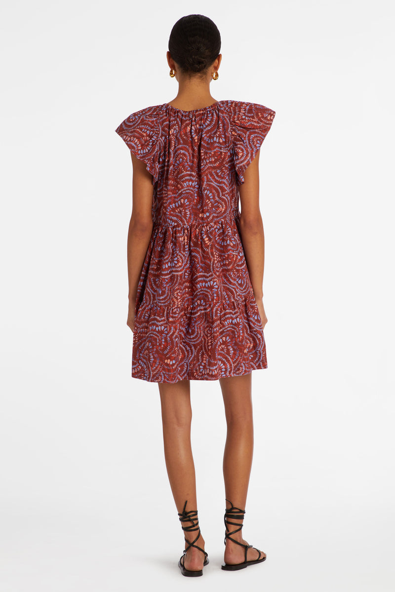 Short dress with short sleeves and an adjustable v-neck with hook and eye closure