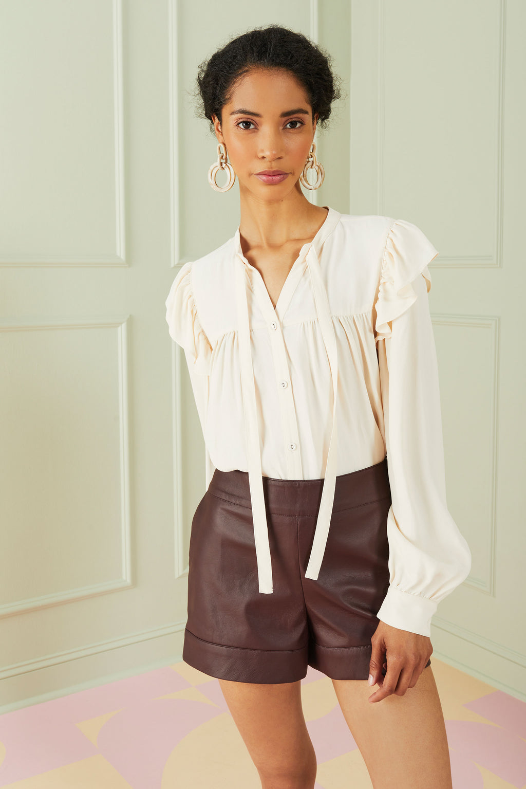 long sleeve cream blouse