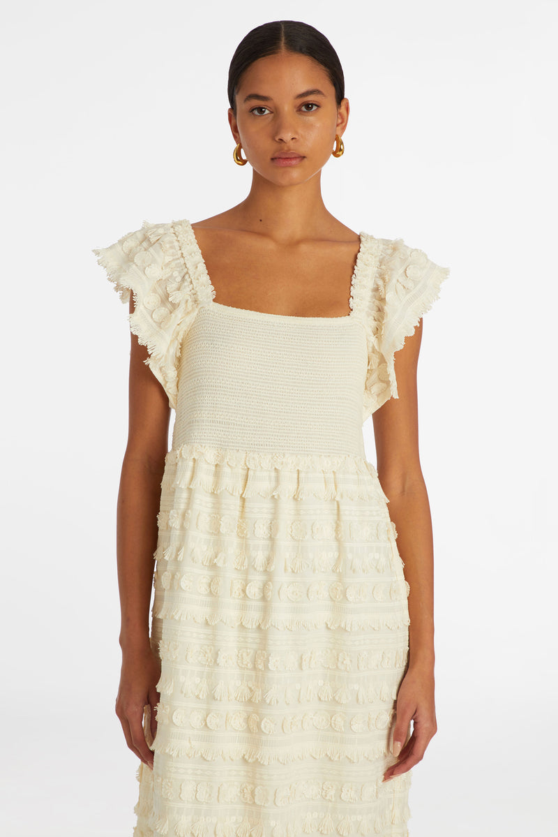 Long solid white maxi dress with short flutter sleeves
