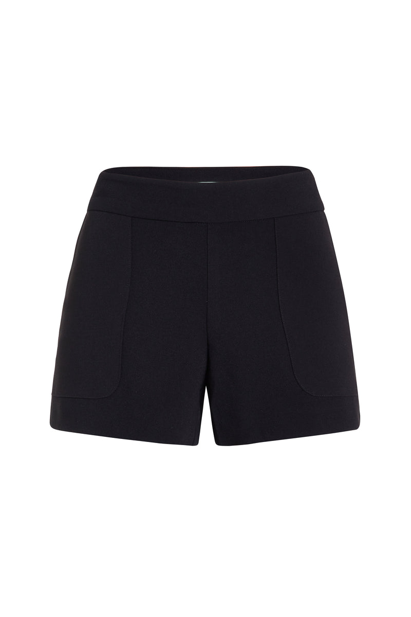 Black shorts with a side zipper and pockets 