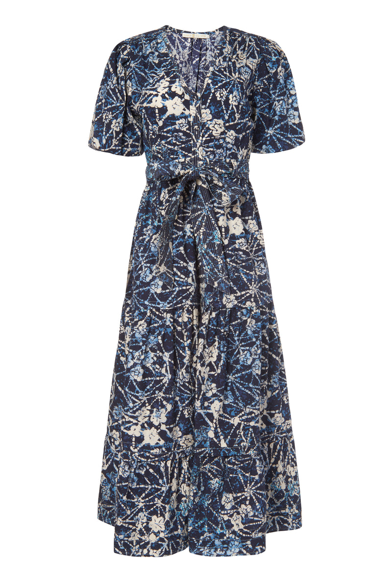 Long maxi dress with bubble short sleeves