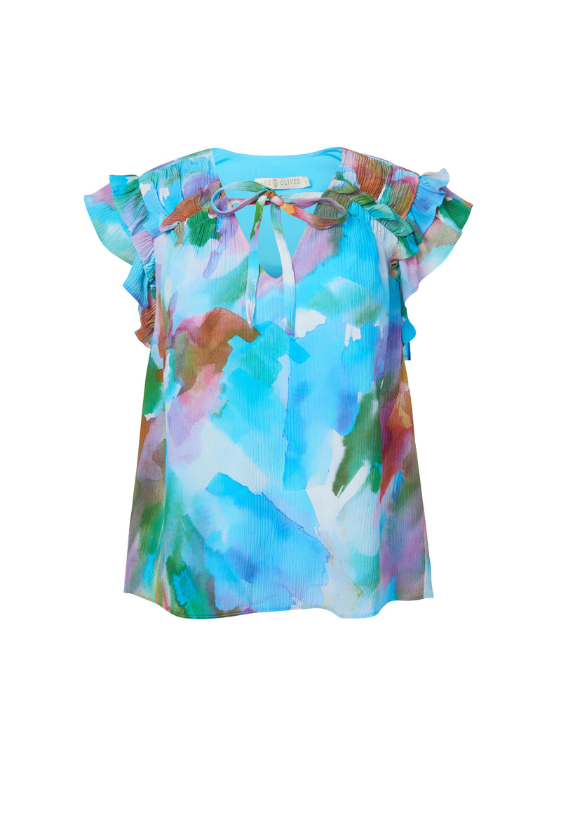 Top with two tiered ruffle, short sleeves