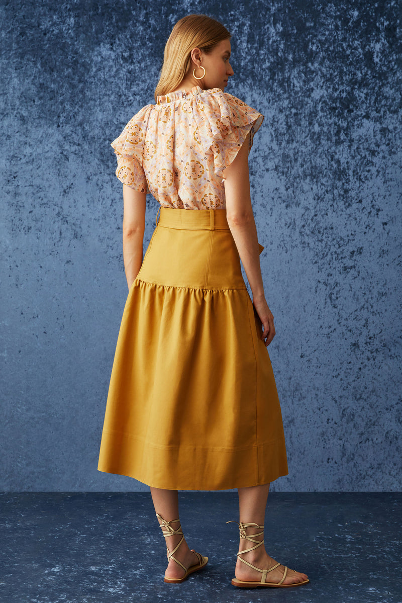 Solid golden bronze skirt with optional belt at the waist