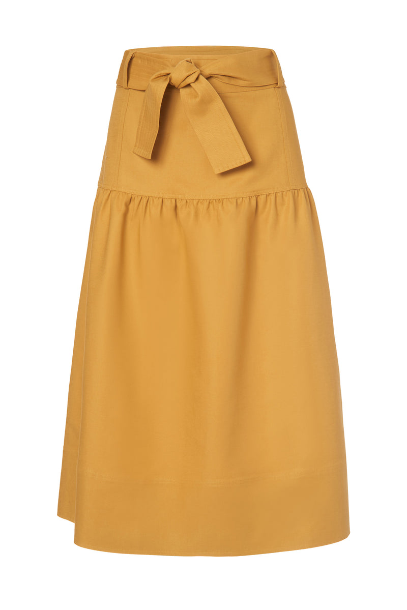 Solid golden bronze skirt with optional belt at the waist