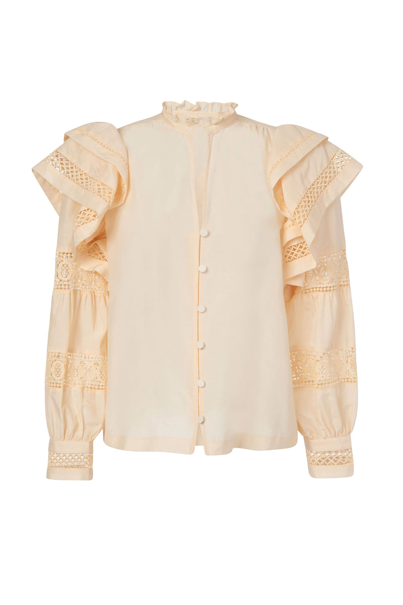 Simple long sleeve blouse with lace detailing throughout the sleeves