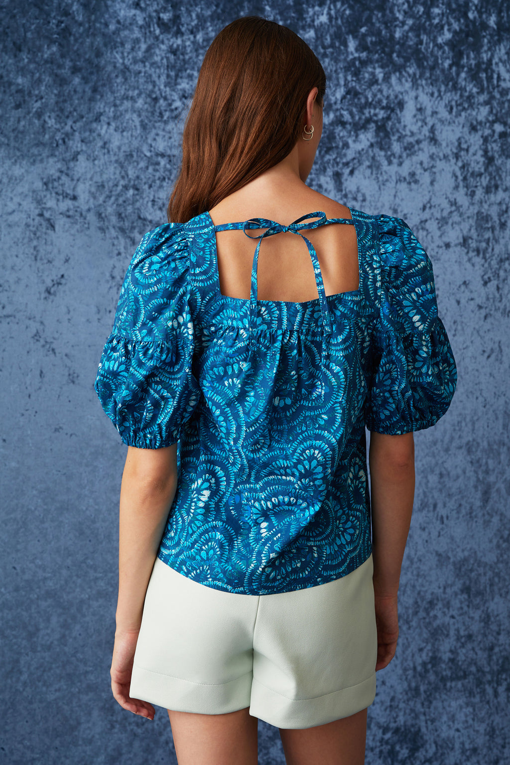 Short puff sleeve top with a square neck and square back 