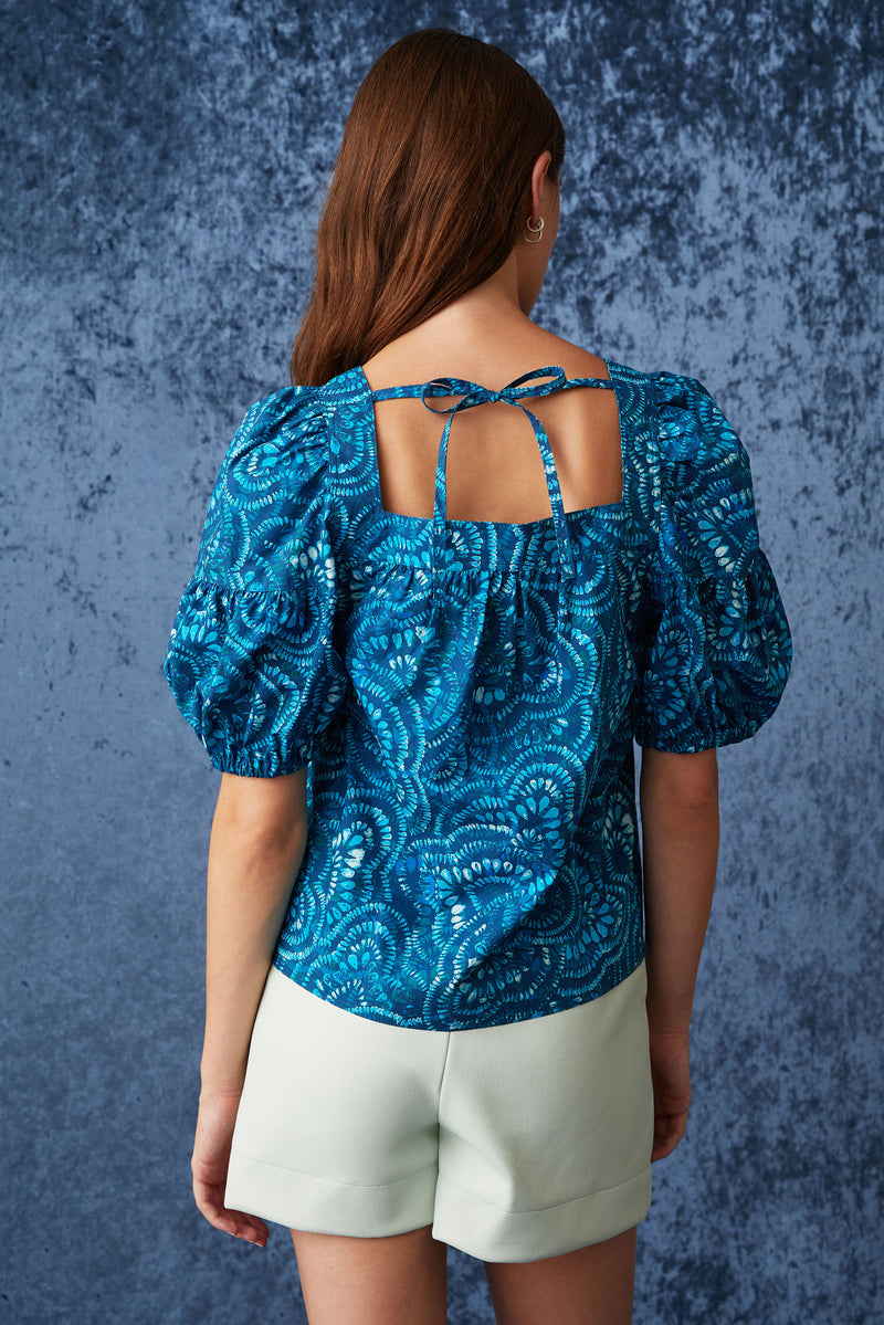 Short puff sleeve top with a square neck and square back 